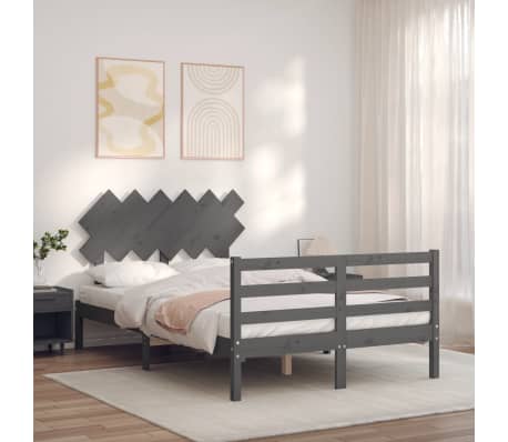 vidaXL Lovos rėmas su galvūgaliu, pilkas, 120x200cm, medienos masyvas