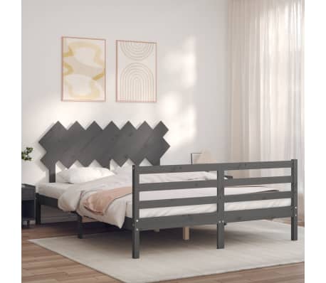 vidaXL Πλαίσιο Κρεβατιού με Κεφαλάρι Γκρι 140x200 εκ. από Μασίφ Ξύλο