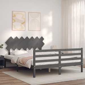 vidaXL Πλαίσιο Κρεβατιού με Κεφαλάρι Γκρι 140x200 εκ. από Μασίφ Ξύλο