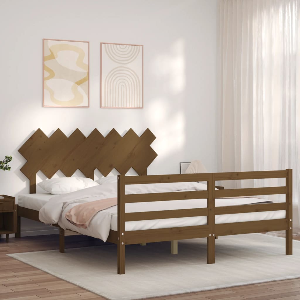 vidaXL Bed Frame with Headboard Honey Brown 140x200 cm Solid Wood