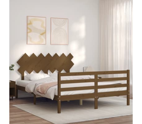 vidaXL Estructura cama y cabecero madera maciza marrón miel 140x200 cm