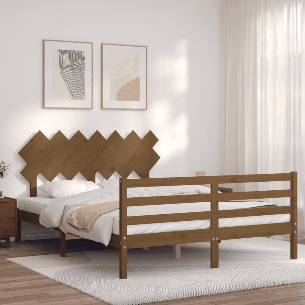 vidaXL Cadru de pat cu tăblie, maro miere, 140x200 cm, lemn masiv