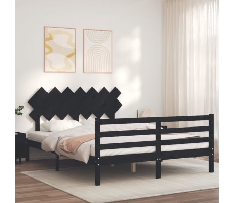 vidaXL Lovos rėmas su galvūgaliu, juodas, 140x200cm, medienos masyvas