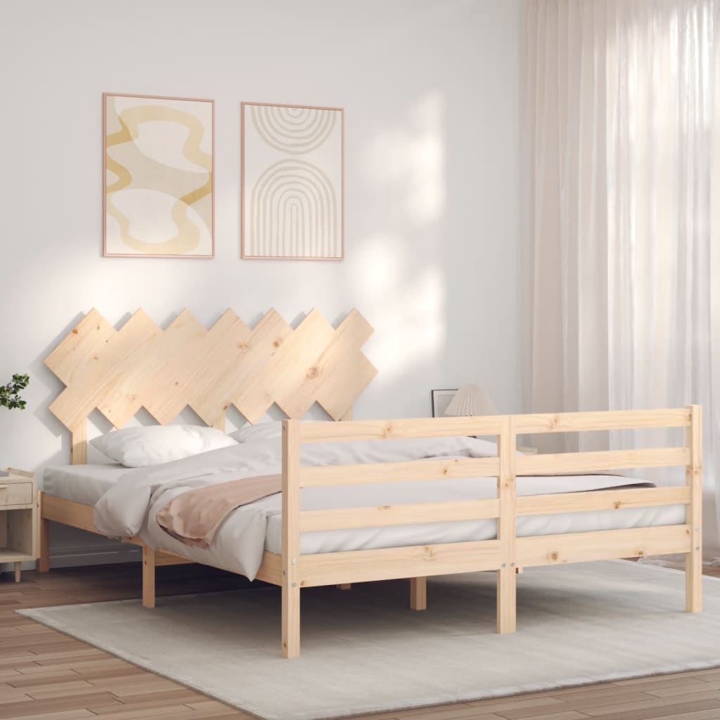 vidaXL Bedframe met hoofdbord massief hout afbeelding