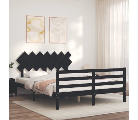 vidaXL Lovos rėmas su galvūgaliu, juodas, medienos masyvas, didelis