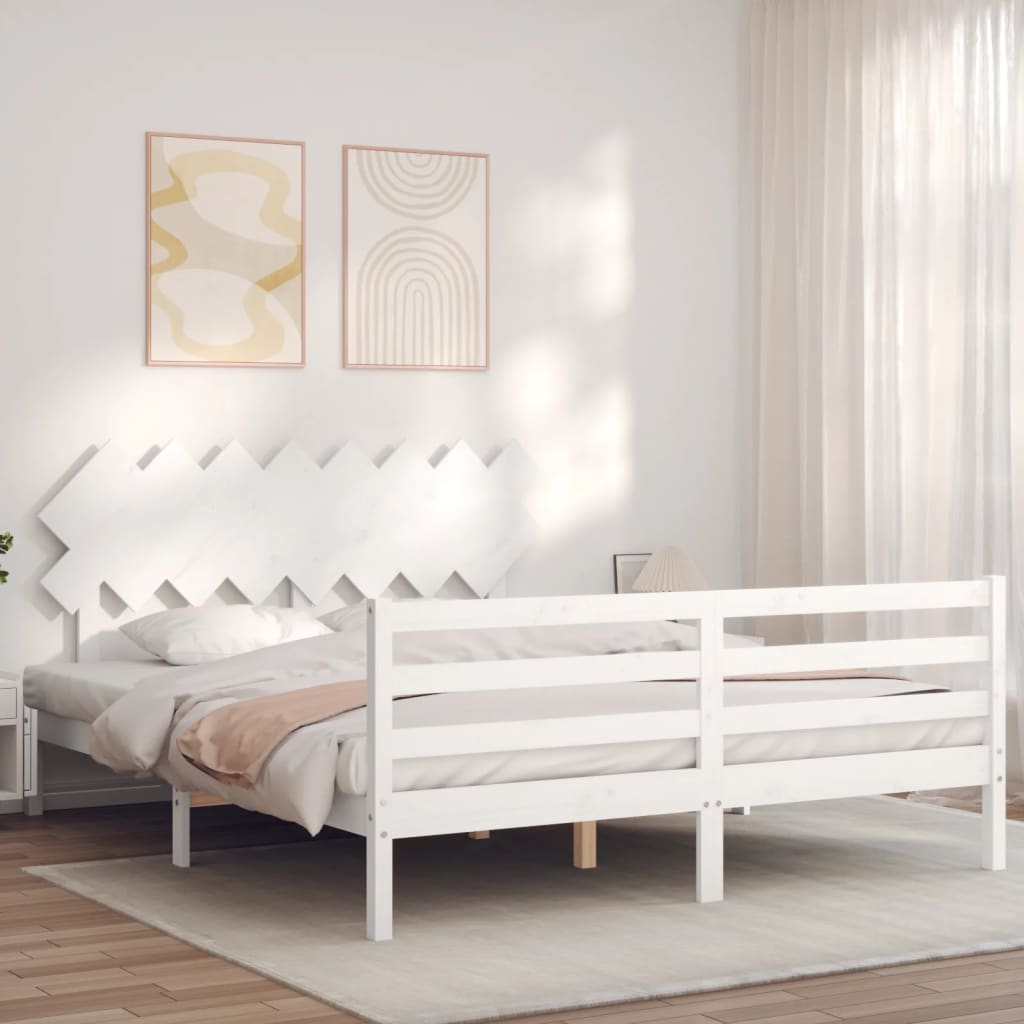vidaXL Bedframe met hoofdbord massief hout wit 160x200 cm afbeelding
