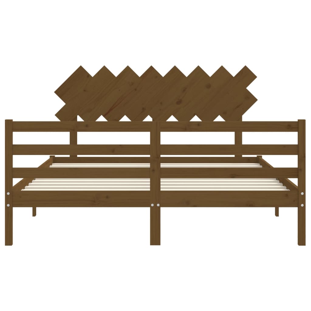 Cadru de pat cu tăblie, maro miere, 160x200 cm, lemn masiv