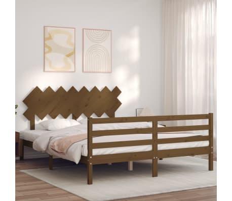 vidaXL Lovos rėmas su galvūgaliu, rudas, 160x200cm, medienos masyvas