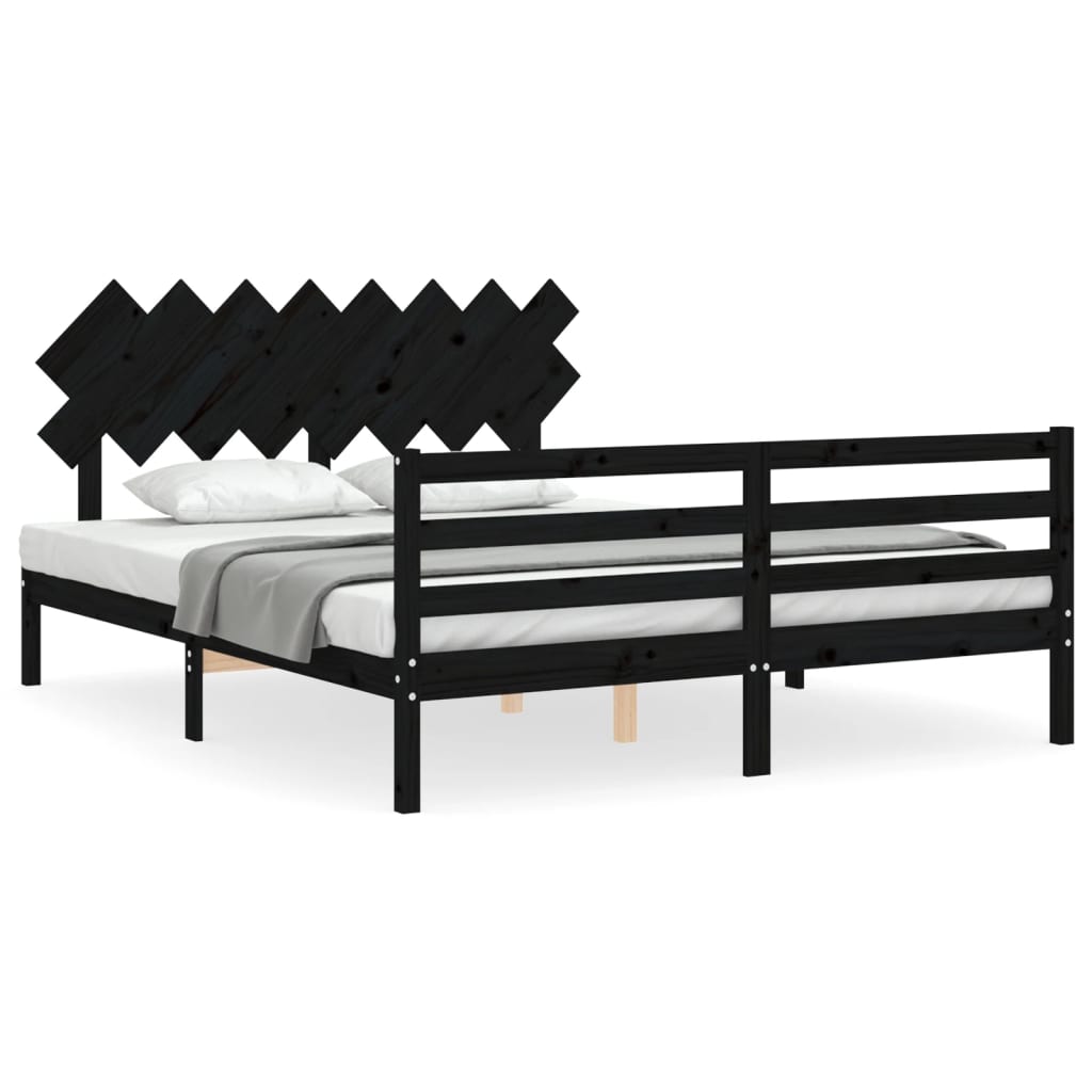 vidaXL Bedframe met hoofdbord massief hout zwart 160x200 cm