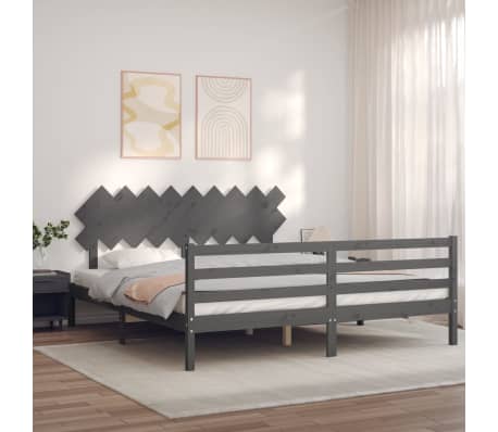 vidaXL Lovos rėmas su galvūgaliu, pilkas, mediena, itin didelis