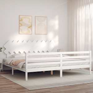 Rám postele s čelem bílý 200 x 200 cm masivní dřevo - obrázek 3