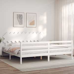 Rám postele s čelem bílý 200 x 200 cm masivní dřevo