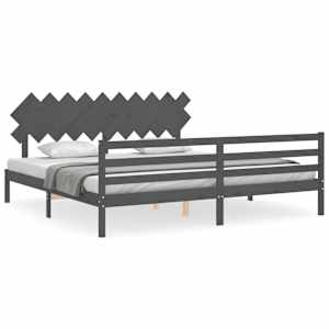 Rám postele s čelem šedý 200 x 200 cm masivní dřevo - obrázek 2