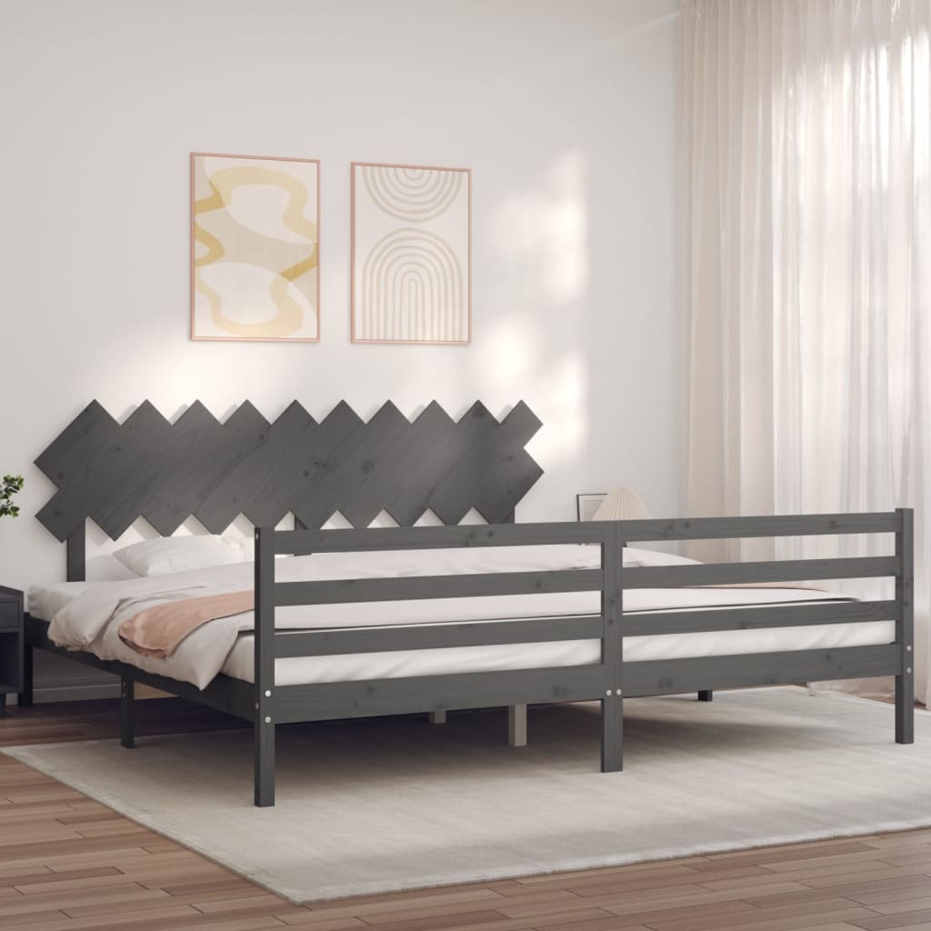 Thumbnail - vidaXL Massivholzbett mit Kopfteil Grau 200x200 cm