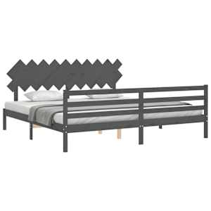 Rám postele s čelem šedý 200 x 200 cm masivní dřevo - obrázek 4