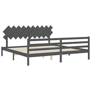 Rám postele s čelem šedý 200 x 200 cm masivní dřevo - obrázek 5