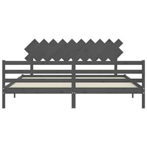Rám postele s čelem šedý 200 x 200 cm masivní dřevo - obrázek 6