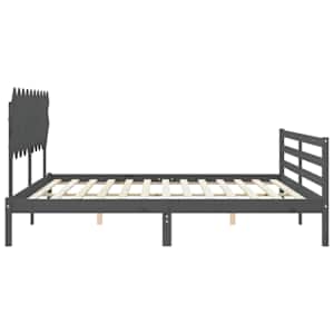 Rám postele s čelem šedý 200 x 200 cm masivní dřevo - obrázek 7