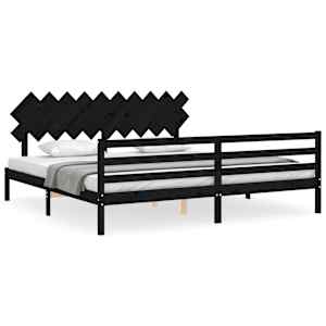 Rám postele s čelem černý 200 x 200 cm masivní dřevo - obrázek 2