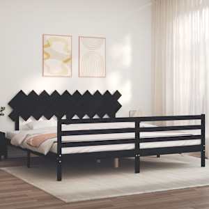 Rám postele s čelem černý 200 x 200 cm masivní dřevo - obrázek 3