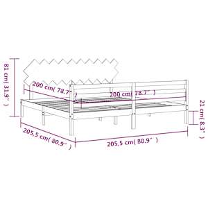Rám postele s čelem černý 200 x 200 cm masivní dřevo - obrázek 12