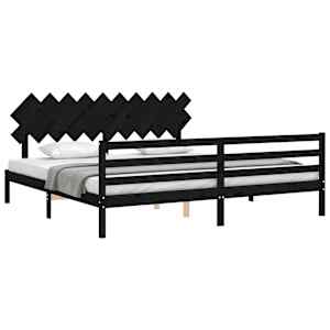 Rám postele s čelem černý 200 x 200 cm masivní dřevo - obrázek 4