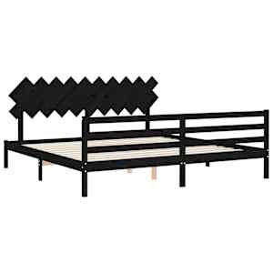 Rám postele s čelem černý 200 x 200 cm masivní dřevo - obrázek 5