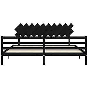 Rám postele s čelem černý 200 x 200 cm masivní dřevo - obrázek 6
