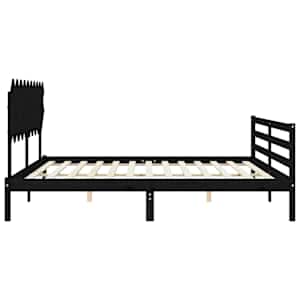 Rám postele s čelem černý 200 x 200 cm masivní dřevo - obrázek 7