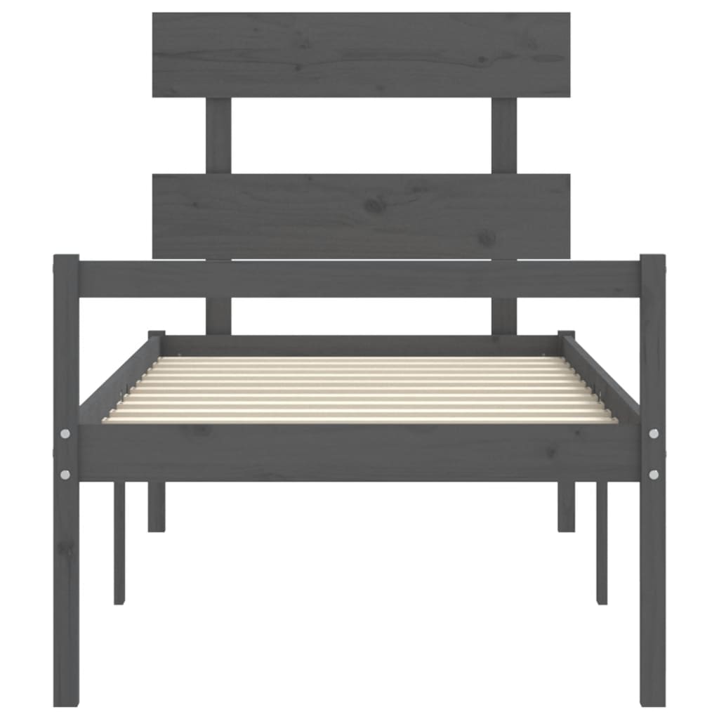 Cadru de pat cu tăblie 2FT6 Small Single, gri, lemn masiv