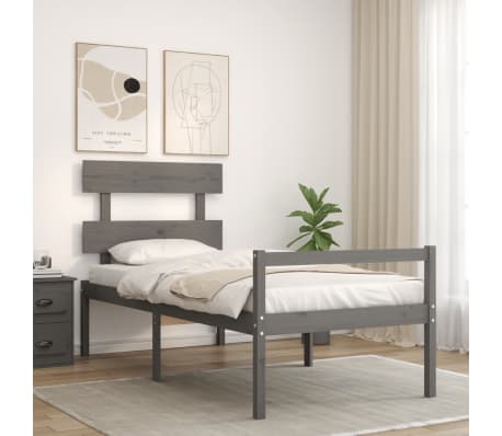 vidaXL Lova senjorams su galvūgaliu, pilkas, mediena, maža vienvietė