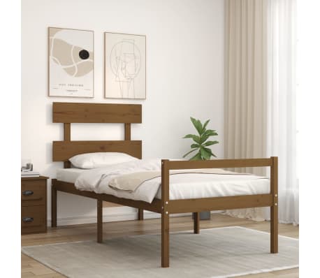 vidaXL Lova senjorams su galvūgaliu, rudas, mediena, maža vienvietė