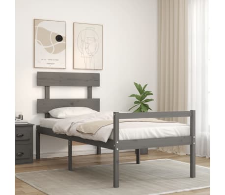 vidaXL Lova senjorams su galvūgaliu, pilkas, medienos, vienvietis