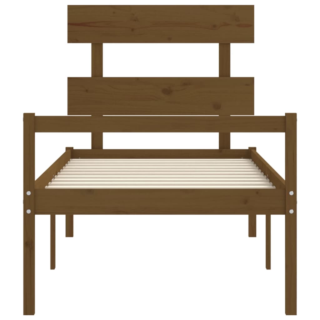 Posteljni okvir z vzglavjem medeno rjav 3FT trden les