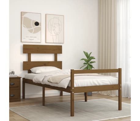 vidaXL Lova senjorams su galvūgaliu, rudas, medienos, vienvietis