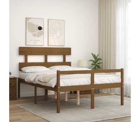 vidaXL Lovos rėmas su galvūgaliu, rudas, mediena, mažas dvivietis