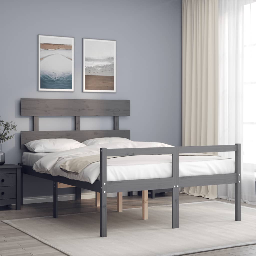 vidaXL Cadru de pat senior cu tăblie dublu, gri, lemn masiv