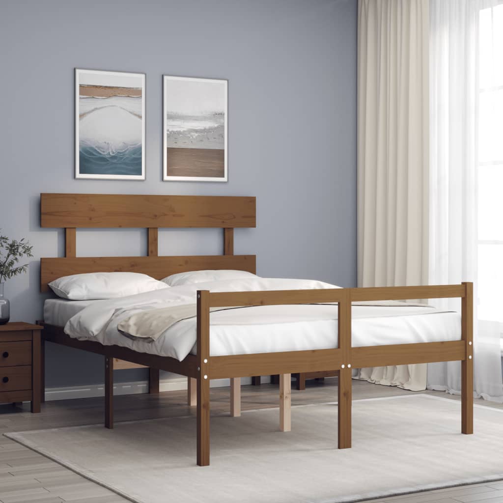 vidaXL Cadru de pat senior cu tăblie dublu, maro miere, lemn masiv