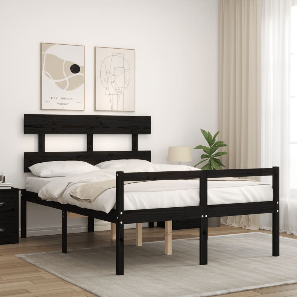 vidaXL Cama de casal para idosos com cabeceira madeira maciça preto