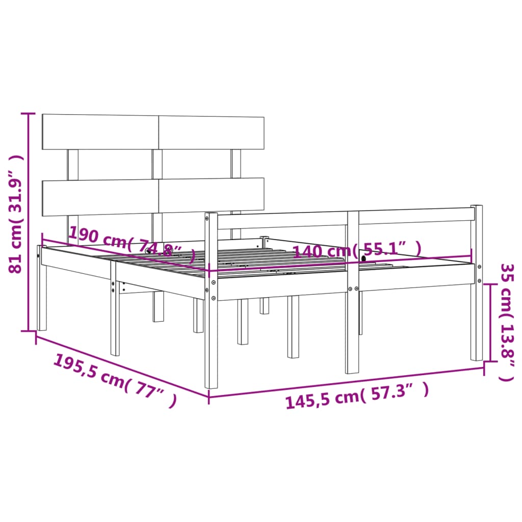 Posteljni okvir z vzglavjem bel 140x190 cm trden les