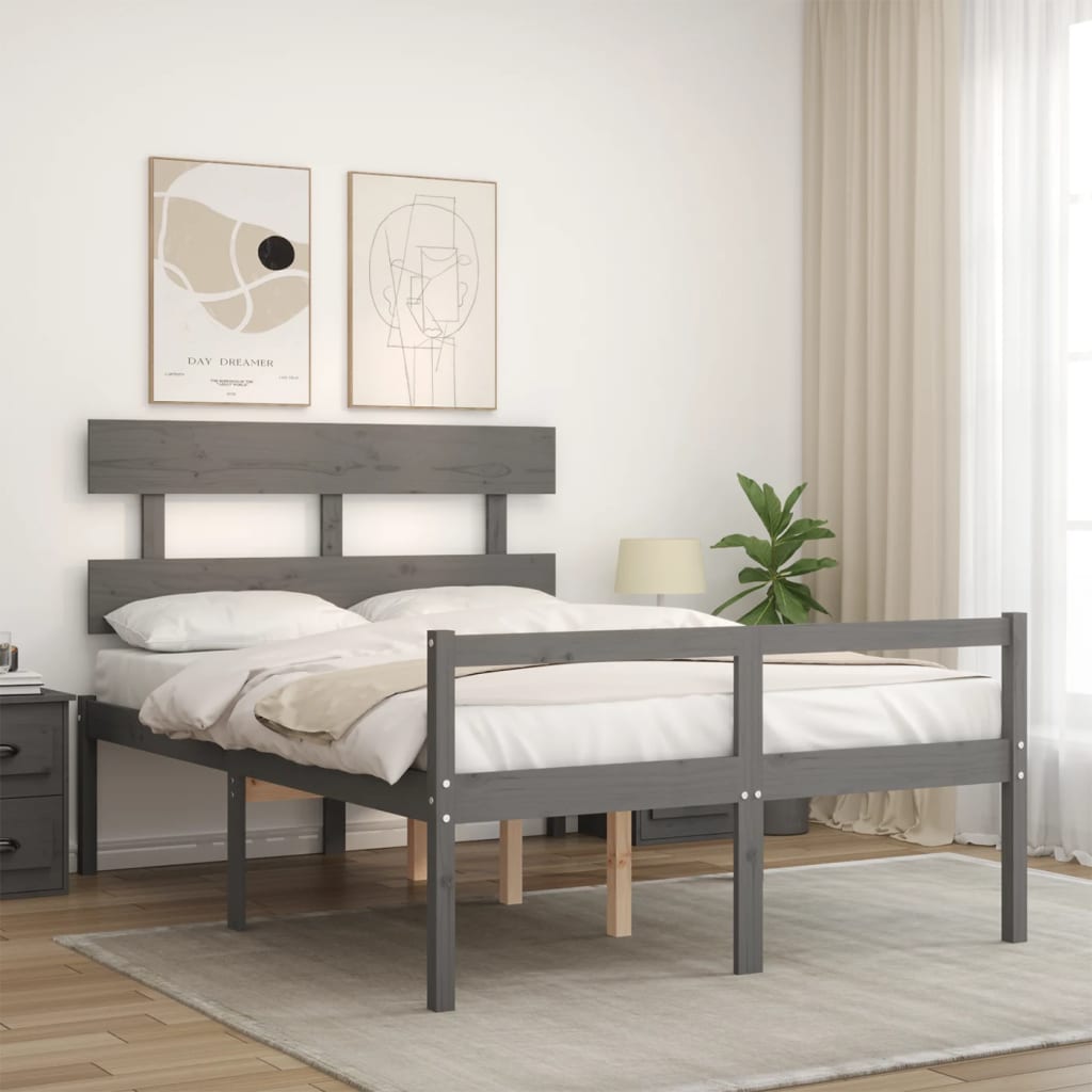 vidaXL Bed Frame with Headboard Grey 140x190 cm Solid Wood