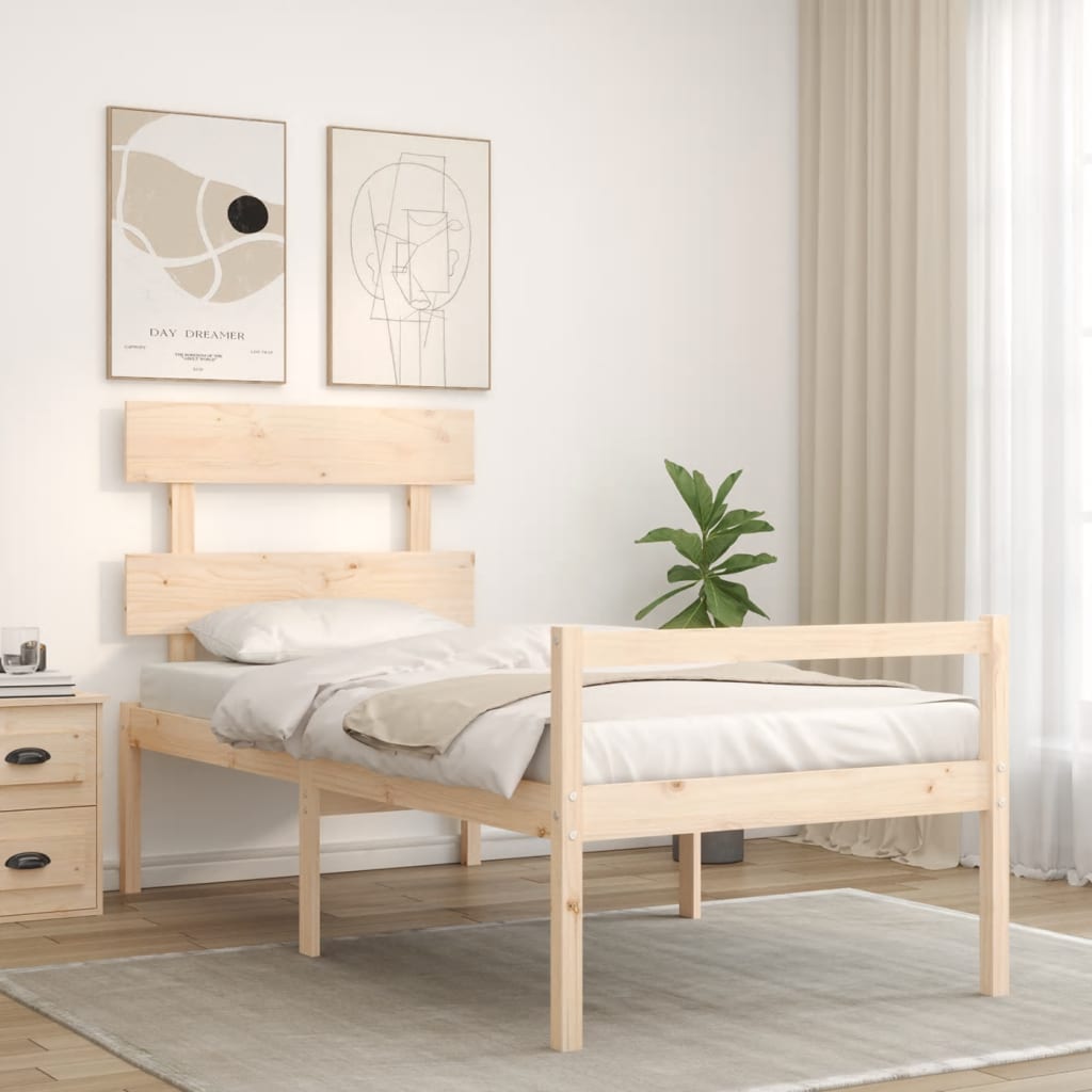 vidaXL Cama para personas mayores con cabecero madera maciza 90x200 cm