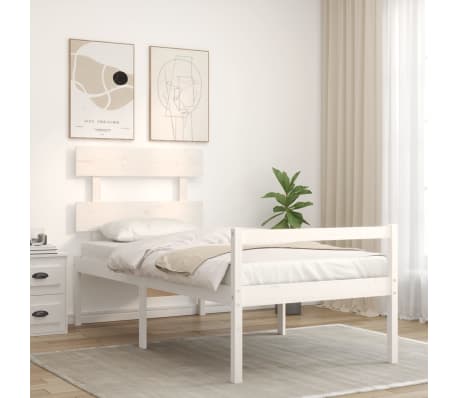 vidaXL Cama personas mayores cabecero madera maciza blanco 90x200 cm