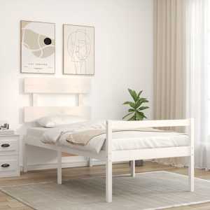 Postel s čelem pro seniory bílý 90x200 cm masivní dřevo - obrázek 3