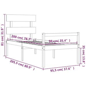 Postel s čelem pro seniory bílý 90x200 cm masivní dřevo - obrázek 12