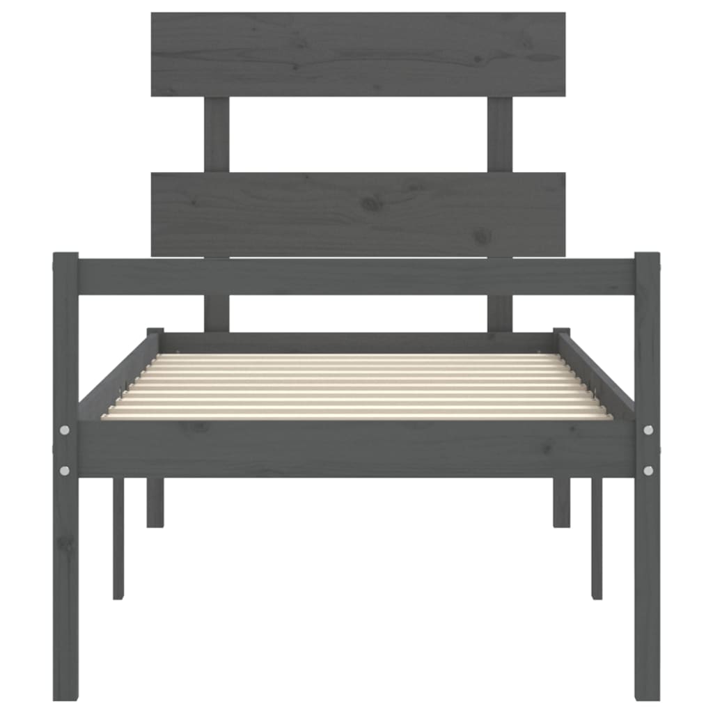 szürke tömör fa ágykeret fejtámlával 90 x 200 cm