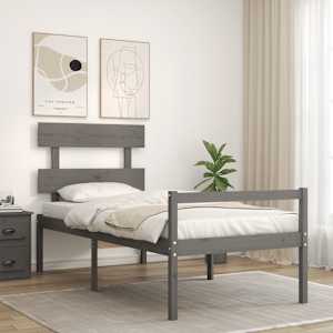 vidaXL Lova senjorams su galvūgaliu, pilkas, 90x200 cm, medienos