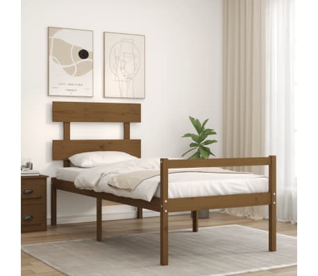 vidaXL Lova senjorams su galvūgaliu, rudas, 90x200 cm, medienos