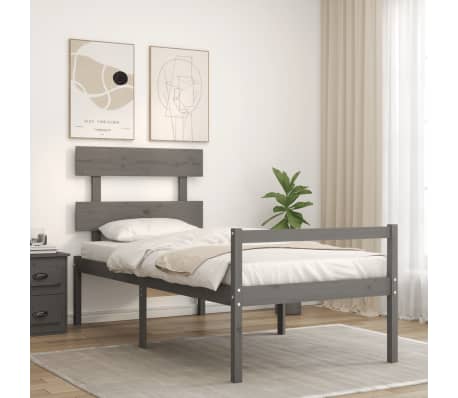 vidaXL Lova senjorams su galvūgaliu, pilkas, 100x200 cm, medienos