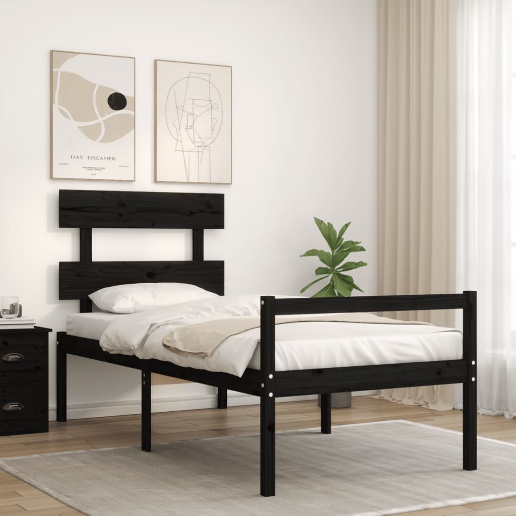 vidaXL Cama personas mayores cabecero madera maciza negro 100x200 cm